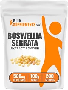 BulkSupplements.com Boswellia Serrata Extract Powder - from Frankincense Resin, Boswellia Serrata Powder - Herbal Supplement, Gluten Free, 500mg per Serving, 100g (3.5 oz) (Pack of 1) BulkSupplements