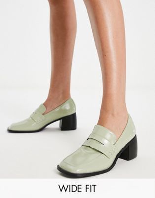 RAID Wide Fit Megna heeled loafers in pale green patent Raid Wide Fit