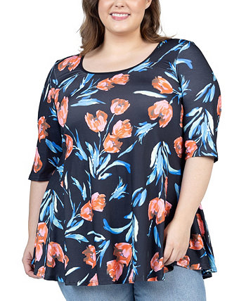 Plus Size Tulip Elbow Sleeve Casual Tunic Top 24Seven Comfort