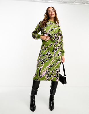 Трикотажная юбка миди Y.A.S зеленого цвета с абстрактным принтом - часть комплекта Y.A.S