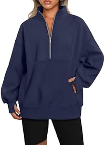 AUTOMET Women's Half Zip Oversized Sweatshirts Fleece Pullover Long Hoodies Casual Mock Turtleneck Sweaters with Pockets Automet