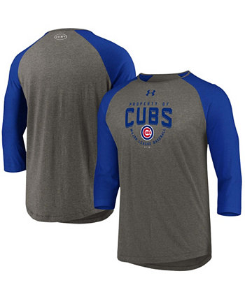 Мужская футболка Grey-Royal Chicago Cubs Tri-Blend реглан с рукавами 3/4. Under Armour