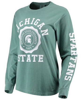 Женская зеленая футболка Michigan State Spartans Oversized Comfort Colors University Seal с длинным рукавом Summit Sportswear