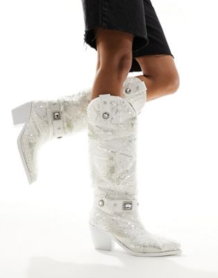 Белые ботинки в стиле вестерн с декором Azalea Wang Echoed AZALEA WANG