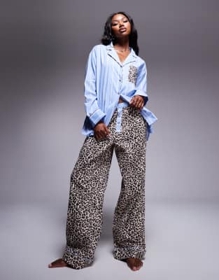 ASOS DESIGN mix & match woven stripe and leopard print pajama pants Asos Design