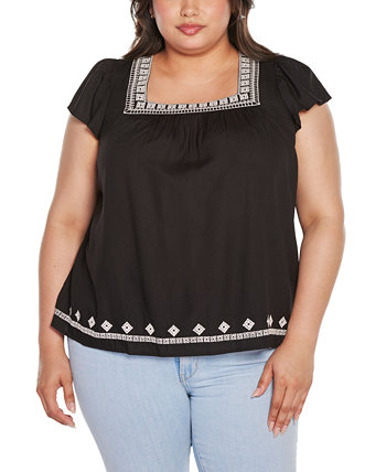 Женская Блузка Belldini Black Label Plus Size Boho Embroidered Square Neck Top Belldini