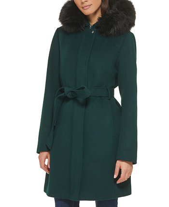 Женское пальто с капюшоном и отделкой из искусственного меха с поясом Cole Haan