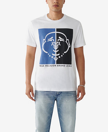 Брендовые джинсы мужские с короткими рукавами двухцветная футболка с лицом Будды True Religion