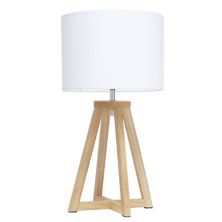 Настольная лампа Simple Designs Interlocked Triangular Natural Wood Table Lamp с абажуром из белой ткани Simple Designs