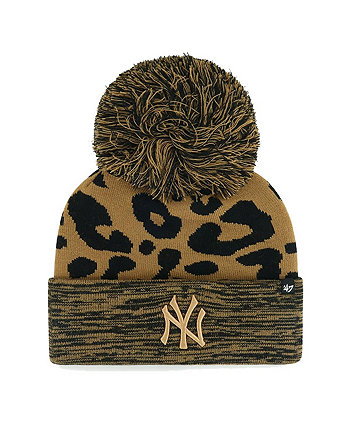 Женская вязаная шапка с манжетами и помпоном с леопардовым принтом New York Yankees '47 Brand