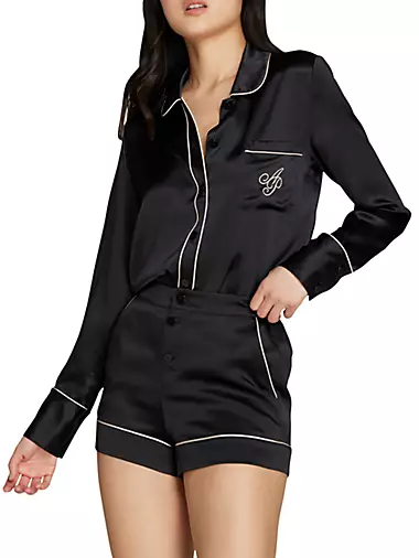 Classic Contrast-Piping Silk Pajama Shirt Agent Provocateur