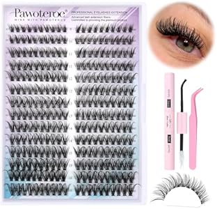 Pawotence Lash Extension Kit Lash Clusters Multi-types Individual Lashes Natural Bottom, Light Volume, 20D 30D Clusters Eyelash Extension Kit with Lash Bond and Seal, Lash Applicator for Self Use Pawotence