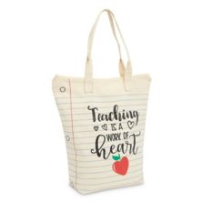 Canvas Tote Bag for Teacher Appreciation Gifts, Teaching is a Work of Heart (14.5 x 15 x 6 In) Sparkle and Bash