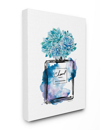 Акварель Модный флакон духов с синими цветами Картина на холсте, 30 "Д x 40" В Stupell Industries