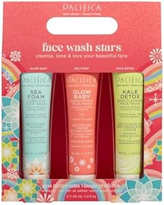 Pacifica Face Wash Set - Preppy Skincare Gift Set Value Kit for Holidays | Brightens, Tones and Deep Cleans |Glow Baby, Kale Detox and Sea Foam | 3 Pack Pacifica