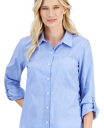 Женская рубашка в полоску из хлопка в рубчик с длинными рукавами Newport Nautica Jeans
