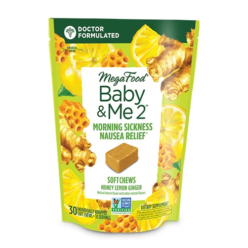 Baby & Me 2: Утреннее недомогание, облегчение тошноты, мед, лимон, имбирь, 30 мягких жевательных конфет MegaFood