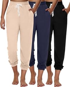 Ficerd 3 Pcs Women's Joggers Pants Casual Soft Sweatpants Lounge Pants High Waisted Athletic Joggers with Pockets Ficerd