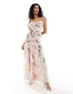 ASOS DESIGN frill gathered body midi dress in floral print ASOS DESIGN