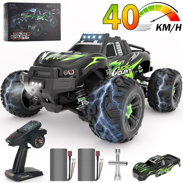 Yexmas Fast RC Cars for Adults 40+KM/H All Terrain High-Speed Remote Control Car,4WD 1:14 Scale RC Truck with 70 Min Runtime, 2 Batteries Gifts Toys for Kids Green Yexmas