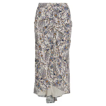 Эластичная шелковая юбка миди с высоким и низким вырезом Pixie с цветочным принтом VERONICA BEARD
