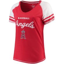 Женская красная футболка Los Angeles Angels больших размеров с тремя цветными блоками и рукавами реглан Soft, как виноград Unbranded