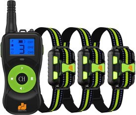 GroovyPets Three-Dog Kit 800 Yard Waterproof Long-Life Rechargable Remote Dog Training Shock Collar System GroovyPets