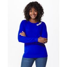 Женский пуловер с длинными рукавами Roz And Ali от DressBarn Misses, украшенный корсажным свитером со стразами Dressbarn