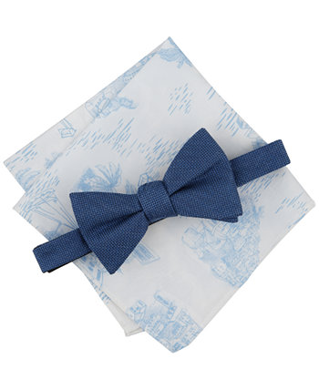 Men's Textured Bow Tie & Seaside Pocket Square Set, Created for Macy's Bar III