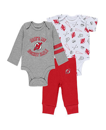 Комплект из трех предметов: боди и штаны New Jersey Devils для новорожденных и младенцев, мальчиков и девочек, серого, белого и красного цвета WEAR by Erin Andrews