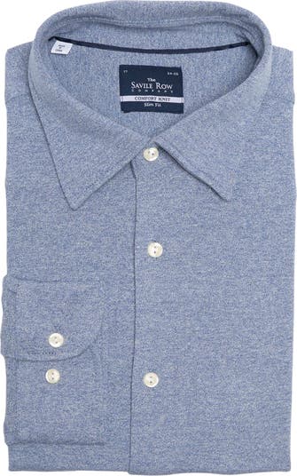 Синяя трикотажная классическая рубашка из меланжевого плетеного материала SAVILE ROW CO