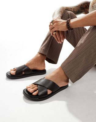 ASOS DESIGN cross strap sandals in brown faux leather  ASOS DESIGN