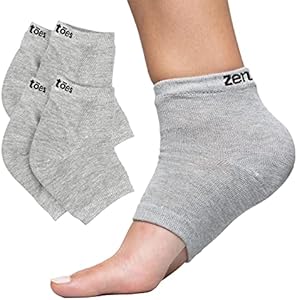 ZenToes Moisturizing Heel Socks 2 Pairs Gel Lined Toeless Spa Socks to Heal and Treat Dry, Cracked Heels While You Sleep (Men's Large, Gray) ZenToes