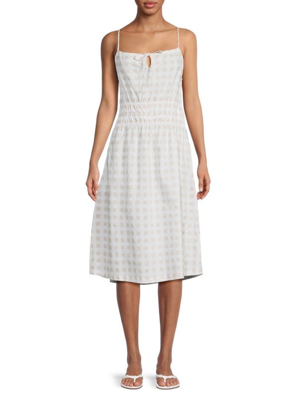 Присборенное платье из смесовой льняной ткани с каплевидным вырезом Saks Fifth Avenue