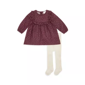 Платье в горошек с оборками для маленьких девочек и amp; Комплект колготок в рубчик Firsts by Petit Lem