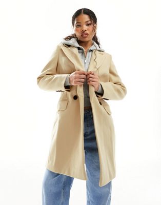 Светло-коричневое приталенное пальто средней длины ASOS DESIGN Petite ASOS Petite
