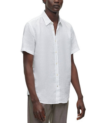 Мужская приталенная рубашка BOSS из эластичного льна с короткими рукавами из шамбре BOSS