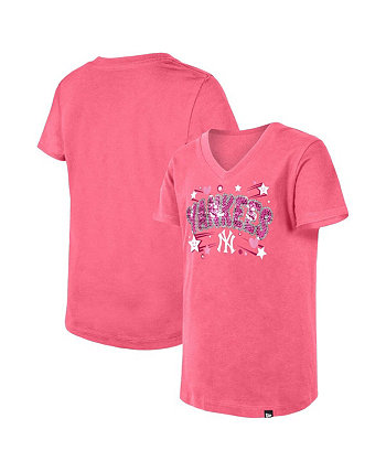 Розовая футболка с v-образным вырезом и пайетками Big Girls New York Yankees New Era