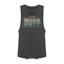 Juniors' Star Wars The Book Of Boba Fett Suit Themed Logo Muscle Graphic Tank Star Wars