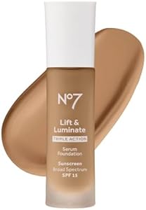 No7 Lift & Luminate Triple Action Serum Foundation - Porcelain - Liquid Foundation Makeup with SPF 15 for Dewy, Glowy Base - Radiant Serum Foundation for Mature Skin (30ml) No7