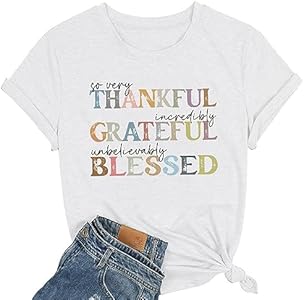 Fall Shirt for Women Thankful Grateful Blessed Graphic Vintage Thanksgiving Halloween Shirts Fall Tops Tee Weokwock