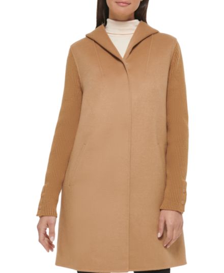 Пальто с капюшоном и ребристыми рукавами Kenneth Cole