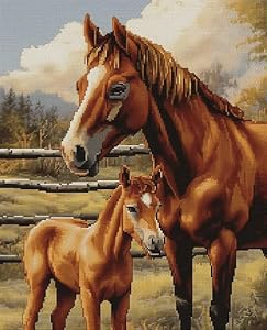 11 CT Cross Stitch Kits for Beginners Horse Mother Love Printed Stamped Cross-Stitch Supplies Needlework Printed Embroidery Kits DIY Kits Needlepoint Starter Kits 51×62cm Generic