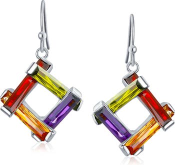 Серьги с подвесками из стерлингового серебра с разноцветными фианитами Bling Jewelry