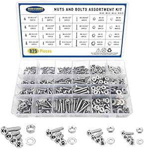 825Pcs Nuts and Bolts Assortment Kit #4-40#6-32#8-32#10-24 Stainless Steel Phillips Pan Head Machine Screws Bolt Nuts Washers Hardware Kit Busy-Corner