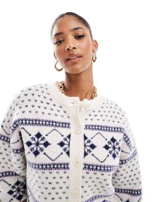 Женский Кардиган ASOS DESIGN с круглым вырезом и узором Fair Isle в голубом и кремовом цвете ASOS DESIGN