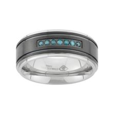 1/6 карата T.W. Двухцветное обручальное кольцо из нержавеющей стали с синим бриллиантом - Для мужчин Unbranded