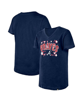 Темно-синяя футболка с v-образным вырезом и пайетками Big Girls Atlanta Braves New Era