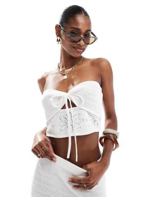 4th & Reckless knitted bandeau tie front beach crop top in white - part of a set 4Th & Reckless