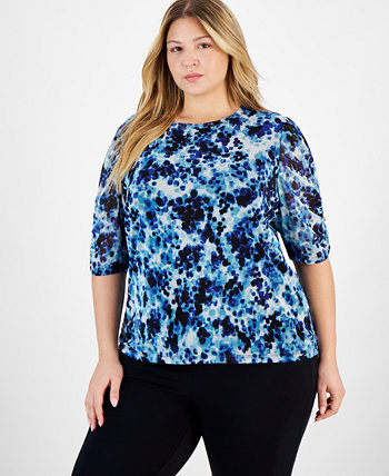 Plus Size Scoop-Neck Half-Sleeve Top Anne Klein